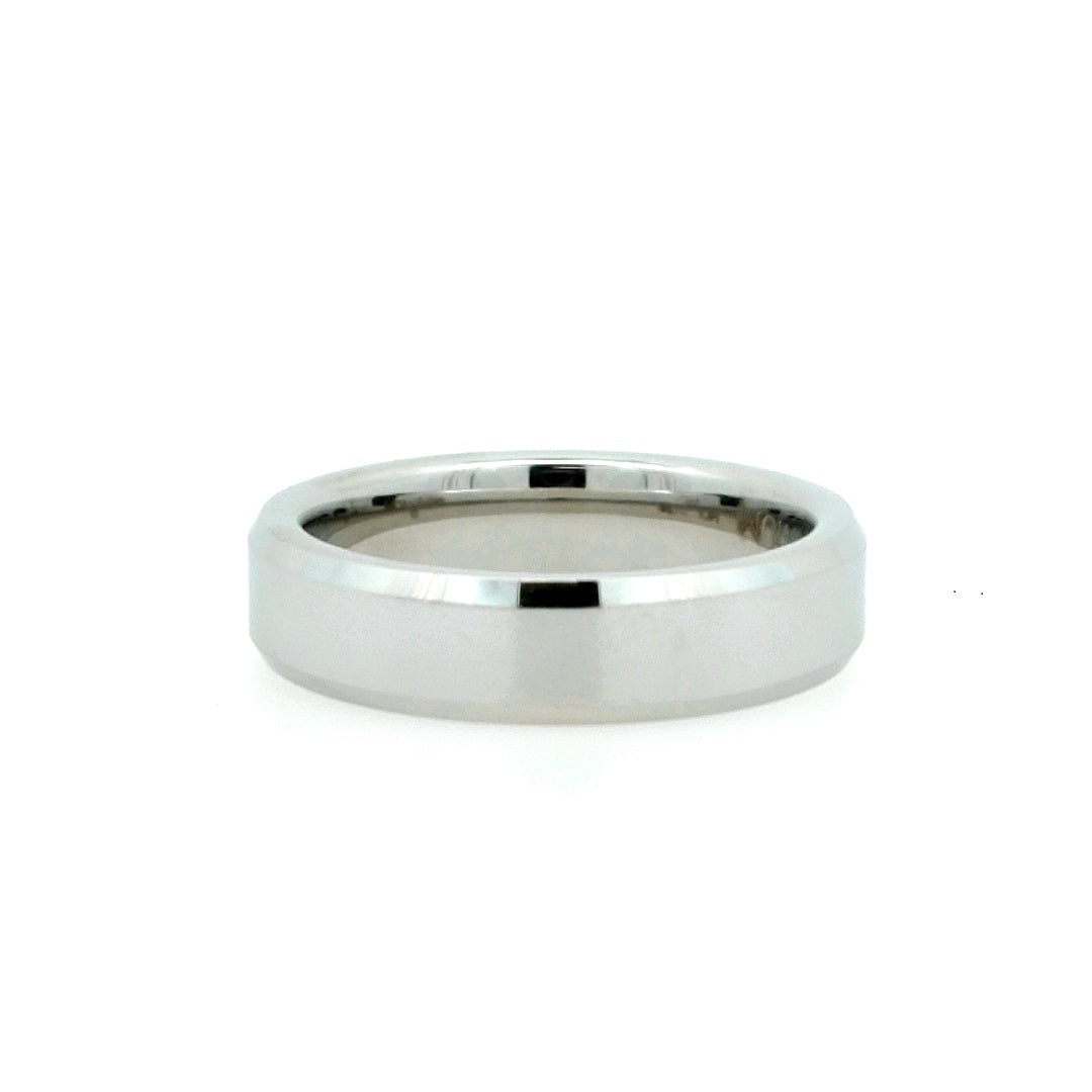 White Serinium Polish 6Mm Bevel Wedding Band Size 10.5