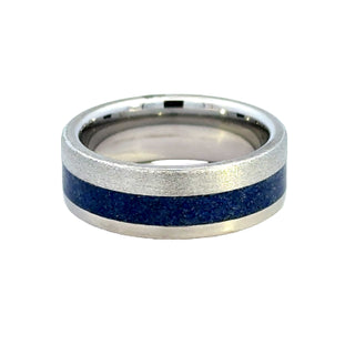 White Serenium Stone 8Mm With 3Mm Oc Lapis Wedding Band Size 10