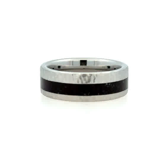 White Serenium Moon 8Mm Flat 3Mm Dinosaur Bone Grey, With Moon Crater Pattern Edges Wedding Band Size 10.5
