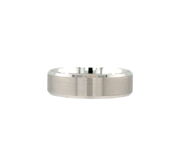 Gent's White 10 Karat Satin Center 6Mm Beveled Edge Wedding Band Size 10