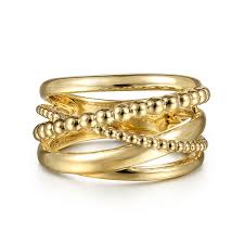 Lady's Yellow 14 Karat Multi Row Crossover Fashion Ring Size 6.5