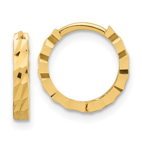 Lady's Yellow 14 Karat Textured, Huggie Hoop Earrings