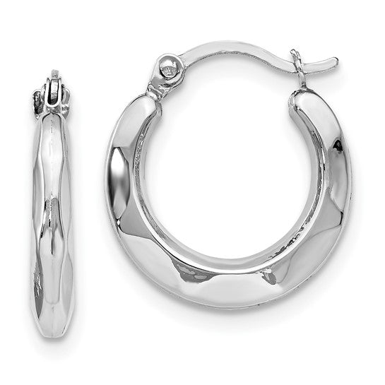 Lady's White 14 Karat Textured Hoop Earrings