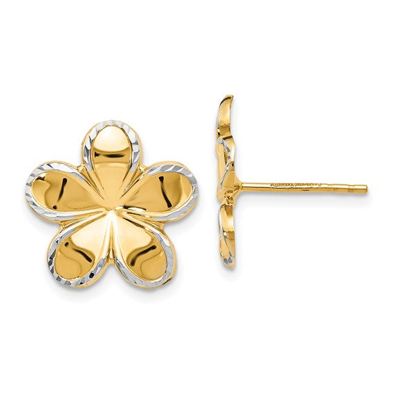 Lady's Yellow/White 14 Karat Flower Post Stud Earrings
