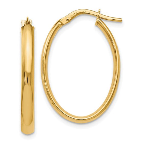 Lady's Yellow 14 Karat Rounded, Oval Hoop Earrings