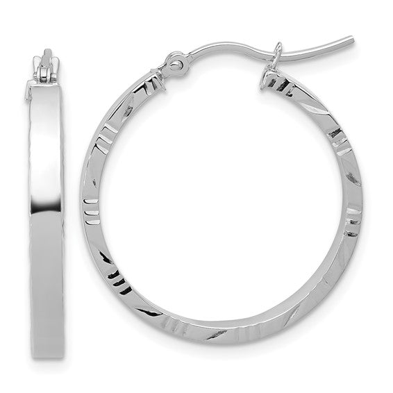 Lady's White 14 Karat Medium Hoop With Diamond Cut Edge Earrings