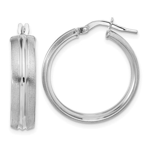Lady's White 14 Karat Polished/Satin Medium, Lined Hoop Earrings
