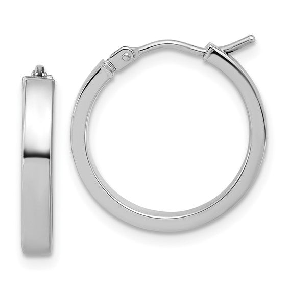 Lady's White 14 Karat Square Tube, Round Hoop Earrings