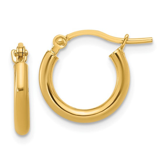 Lady's Yellow 14 Karat 2X12mm Small Huggie Hoop Earrings