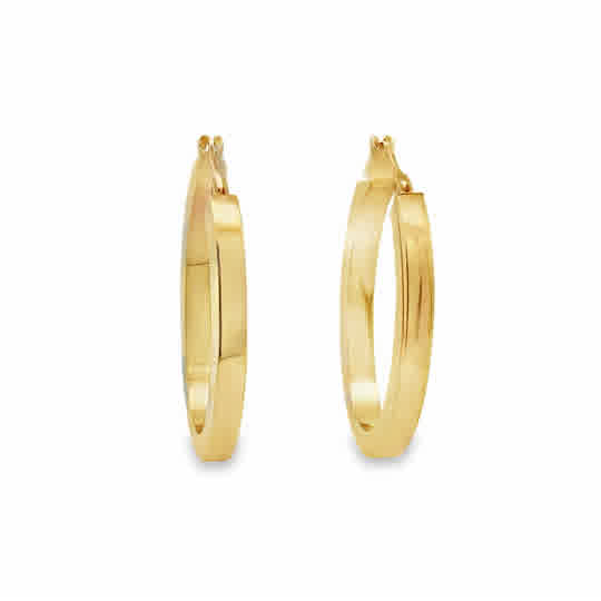Lady's Yellow 14 Karat 3 X 20 X 30Mm, Tube Hoop, Square Tubing Oval Earrings