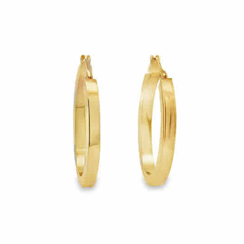 Lady's Yellow 14 Karat 3 X 20 X 30Mm, Tube Hoop, Square Tubing Oval Earrings