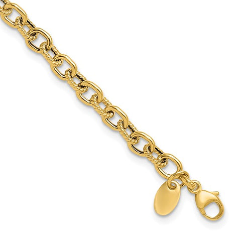 Yellow 14 Karat Textured Link Bracelet Length 7.75