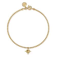 Yellow 14 Karat Beaded, Starburst Bracelet Length 7