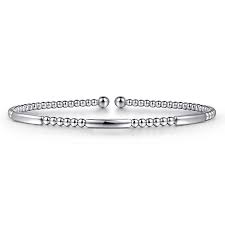 White 14 Karat Beaded Station Cuff Bracelet Length 6.25
