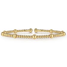 Yellow 14 Karat Beaded Station Cuff Bracelet Length 6.25