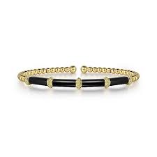 Yellow 14 Karat Black Enamel Stations Bracelet Length 6.25