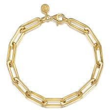 Yellow 14 Karat Contemporary Collection, Hollow Paperclip Chain Bracelet Length 7