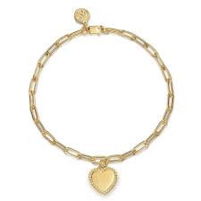 Yellow 14 Karat Bujukan Collection, Paperclip With Framed Heart Charm Bracelet Length 7