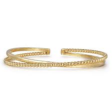 Yellow 14 Karat Bujukan Collection, Crossover Bangle Bracelet Length 6.25