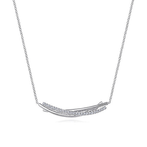 White Sterling Silver Bar Necklace Chain Length 17.5 With 0.32Tw Round White Sapphires