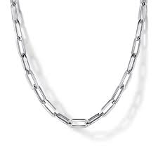 White Sterling Silver Contemporary Collection, Solid Paper Clip Chain Length 32