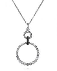 White Sterling Silver Bujukan Collection, Link Drop Chain Length 17.5 With = 0.11Tw Round Black Spinels