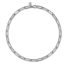 White Sterling Silver Bujukan Collection, Oval Link With Bujukan Stations Chain Length 16