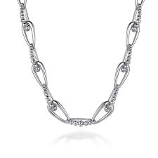 White Sterling Silver Bujukan Collection, Oval Link With Bujukan Connectors Chain Length 16