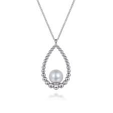 White Sterling Silver Bujukan Collection, Teardrop Chain Length 17.5 With One = Fresh Water Pearl