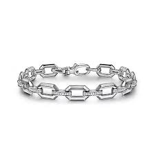 White Sterling Silver Link Chain, Tennis Style Bracelet Length 7.5 With = 0.57Tw Round White Sapphires