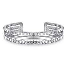 White Sterling Silver Bujukan Collection, Pyramid, Triple Row Bangle Bracelet Length 6.25