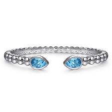 White Sterling Silver Bujukan Collection, Split Bangle Bracelet Length 6.25 2 = 2.90tw Pear Blue Topazs