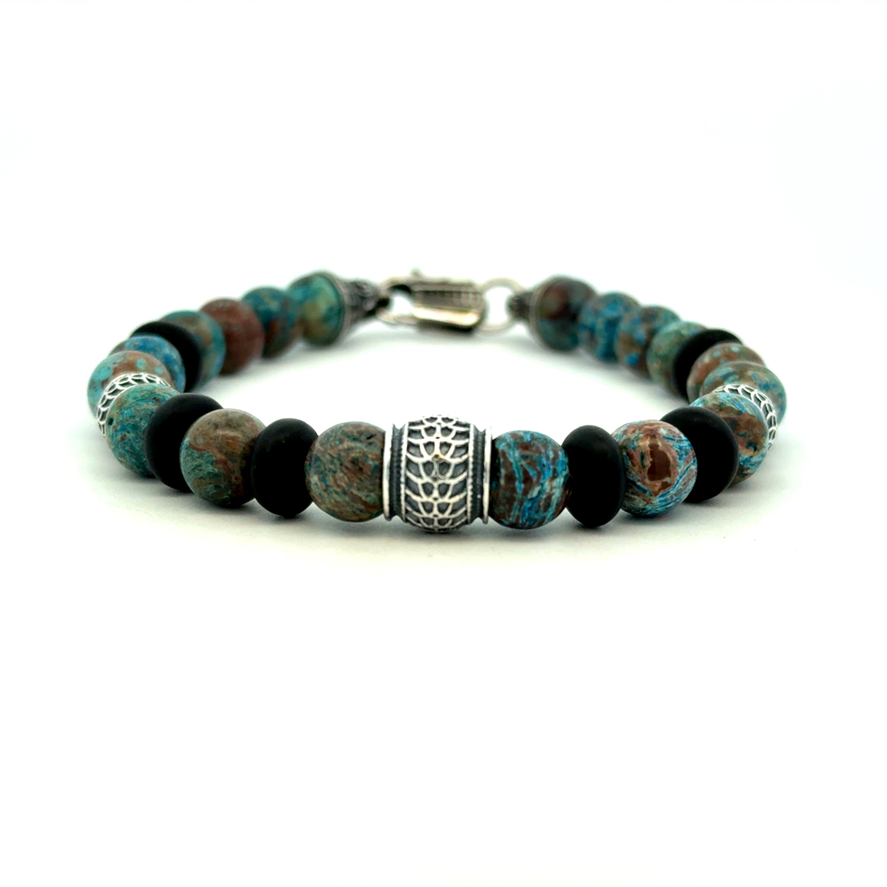 William Henry Sterling Silver Newport Bracelet with Sterling Silver and Blue Lace Agate Beads
