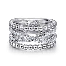 White Sterling Silver Bujukan Collection, Criss Cross Ring Size 7 With = 0.62Tw Round White Sapphires