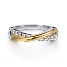 White/Yellow Sterling Silver/14Kt Criss Cross Ring Size 6.5