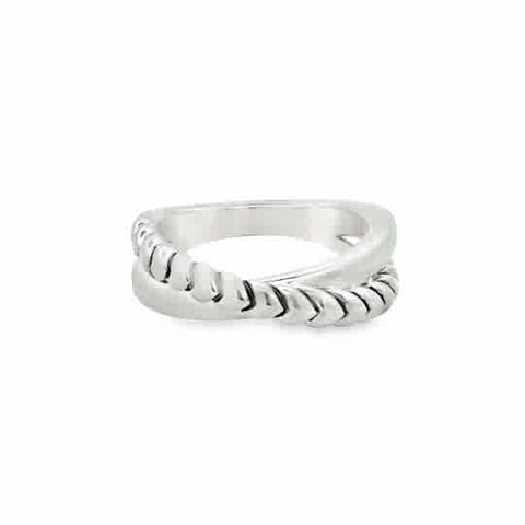 White Sterling Silver Textured, Crossover Fashion Ring Size 6.5