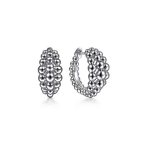 Lady's White Sterling Silver 15Mm Beaded Huggies Earrings