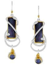 Lady's Tt Sterling Silver/22K Gold Vermeil Dangle Crossover Fashion Earrings With 2= Recc Mother Of Pearls