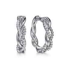 Lady's White Sterling Silver 30Mm Twisted Intricate Hoop Earrings 1.06tw Round White Sapphires
