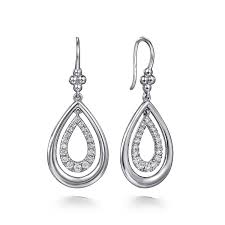 Lady's White Sterling Silver Bujukan Collection, Teardrop Earrings = 0.69tw Round White Sapphires