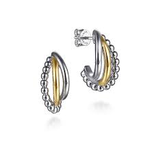 Lady's Tt Sterling Silver/14Kt Bujukan Collection, Criss Cross J Hoop Earrings