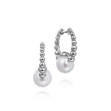 Lady's White Sterling Silver Bujukan Collection, Beaded Huggie Earrings With 2 = Fresh Water Pearls