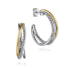 Lady's Tt Ss/14Kt Bujukan Collection, Multiple Row "J" Hoop Earrings