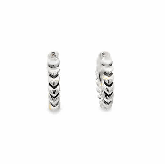 Lady's White Sterling Silver Textured Hoops Earrings