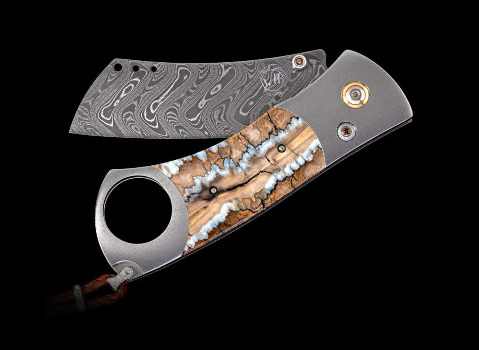 William Henry Cigar Cutter with Titanium Frame, Cut up to a 52 gauge cigar with single sided precision ground damascus blade.