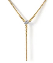 Lady's Yellow 14 Karat Beaded "Y" Necklace Length 17 With 0.26Tw Round