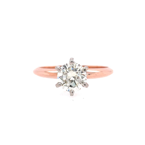 Lady's Rosé Polished 14 Karat Four Prong Solitaire Engagement Ring With One 0.97Ct Round K Vs2 Diamond
