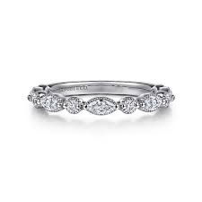Lady's White 14 Karat Swing Style Band Anniversary Ring Size 6.5 With 0.37Tw Marquise G/H Vs2 Diamonds And 0.15Tw Round G/H Si2 Diamonds