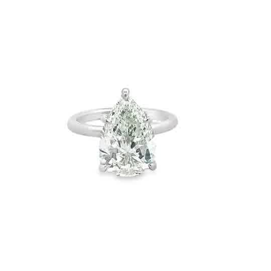 Lady's White Platinum Solitaire Ring Size 5.5 one = 4.36ct Pear J VS1 Diamond