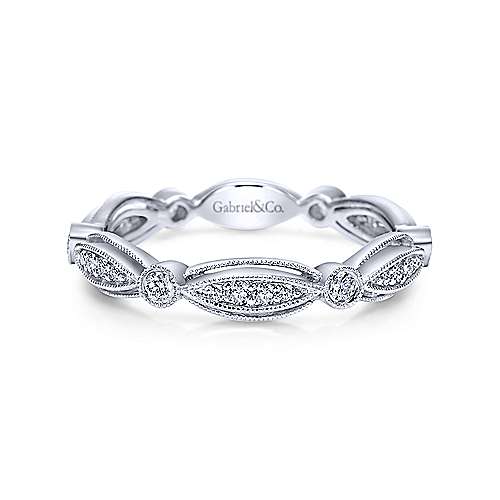 Lady's White 14 Karat Vintage Scallop Stackable Fashion Ring Size 6.5 With 0.26Tw Round H/I Si2 Diamonds